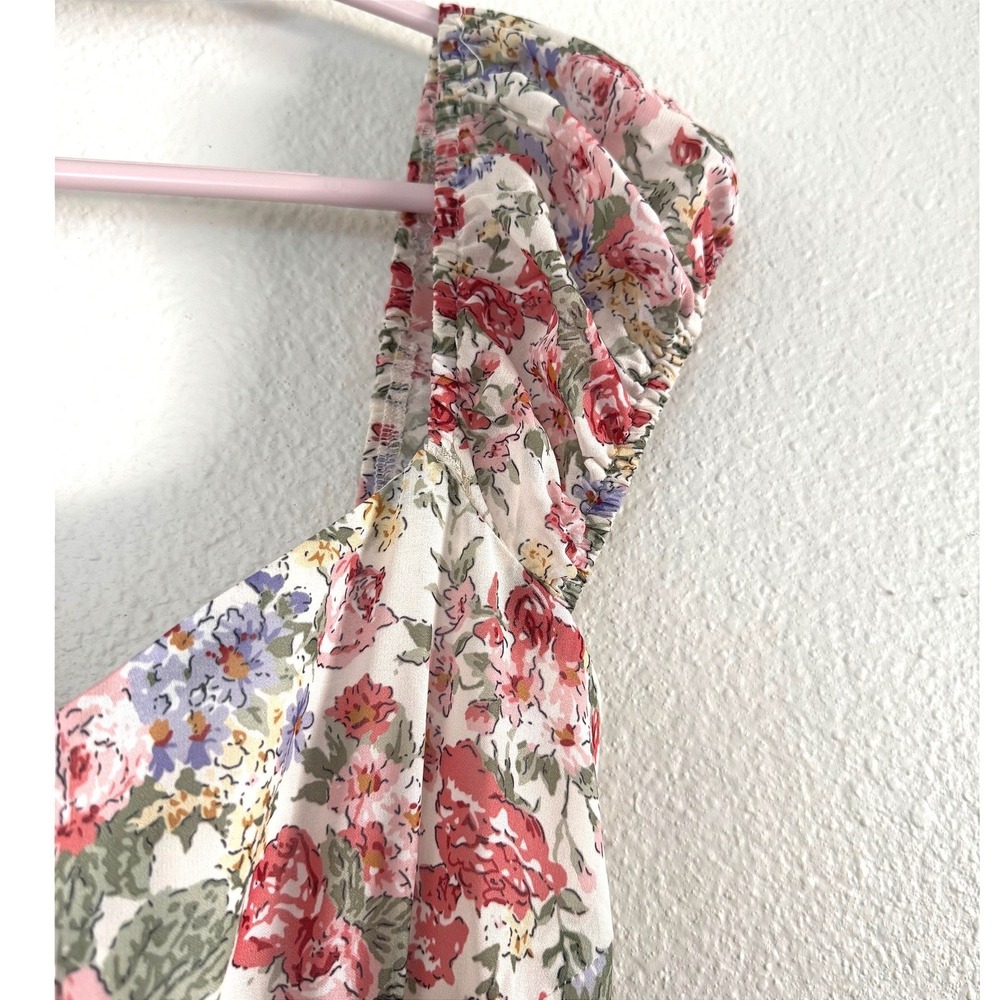 Sabo Floral Corset Midi Dress XS Pink Rose Ruched‎ Back Sweetheart Neck - Picture 5 of 8